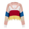 Load image into Gallery viewer, Simplee V neck batwing sleeve rainbow sweaters Fashion women sweater and pullovers