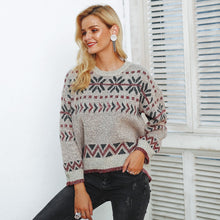 Load image into Gallery viewer, Simplee Vintage O neck fair isle women sweater Casual drop sleeve fashion